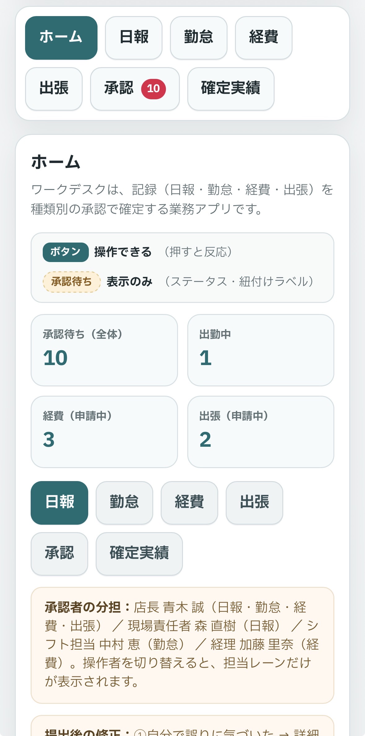 承認フロー(ワークデスク)のスマホ画面例